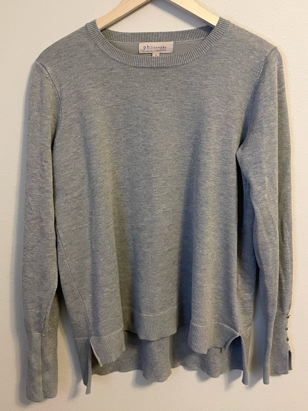 Philosophy - Light Gray Classic Crewneck Sweater with Button Cuffs - Size L
